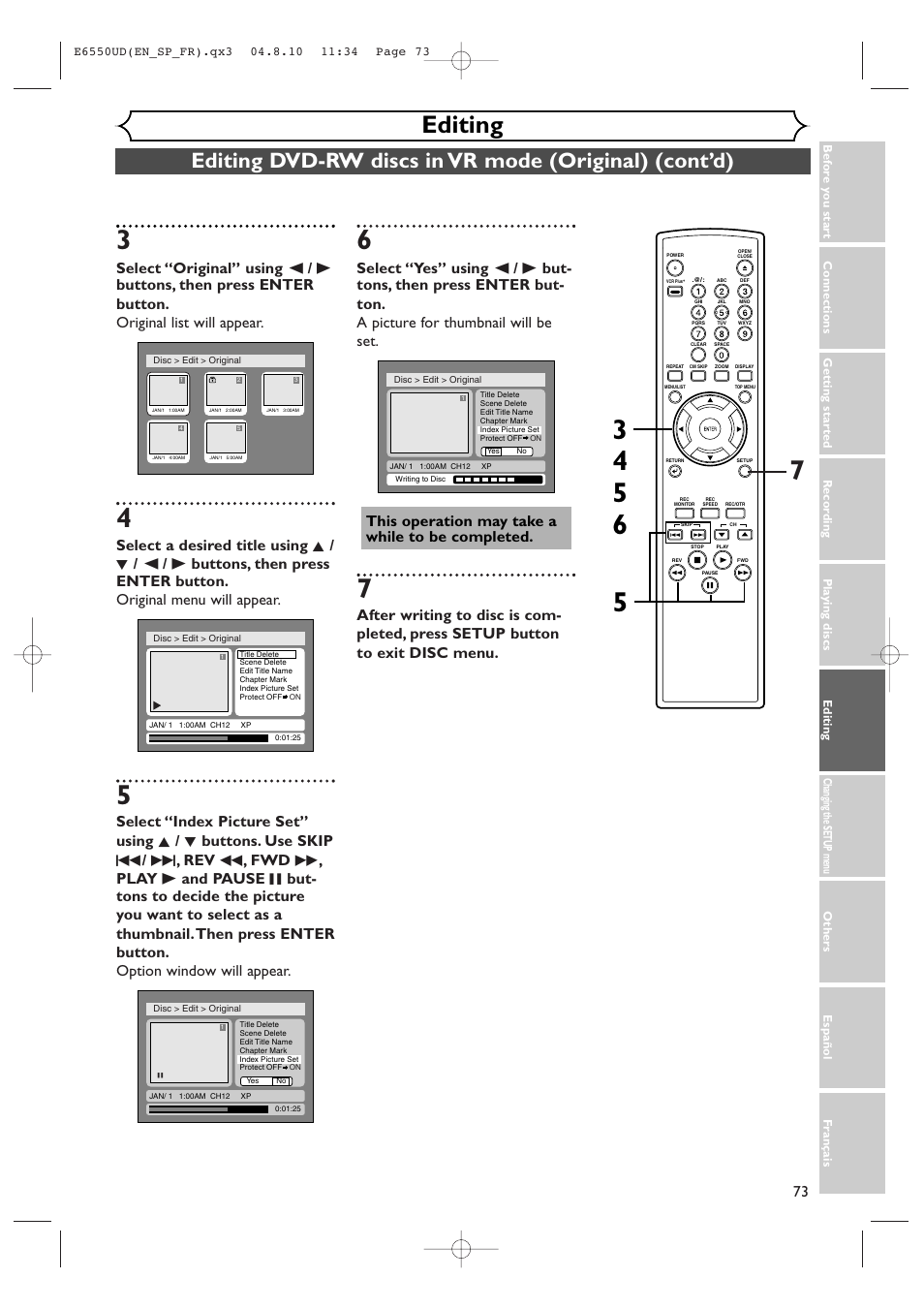 Editing | FUNAI FDR-90E User Manual | Page 73 / 108