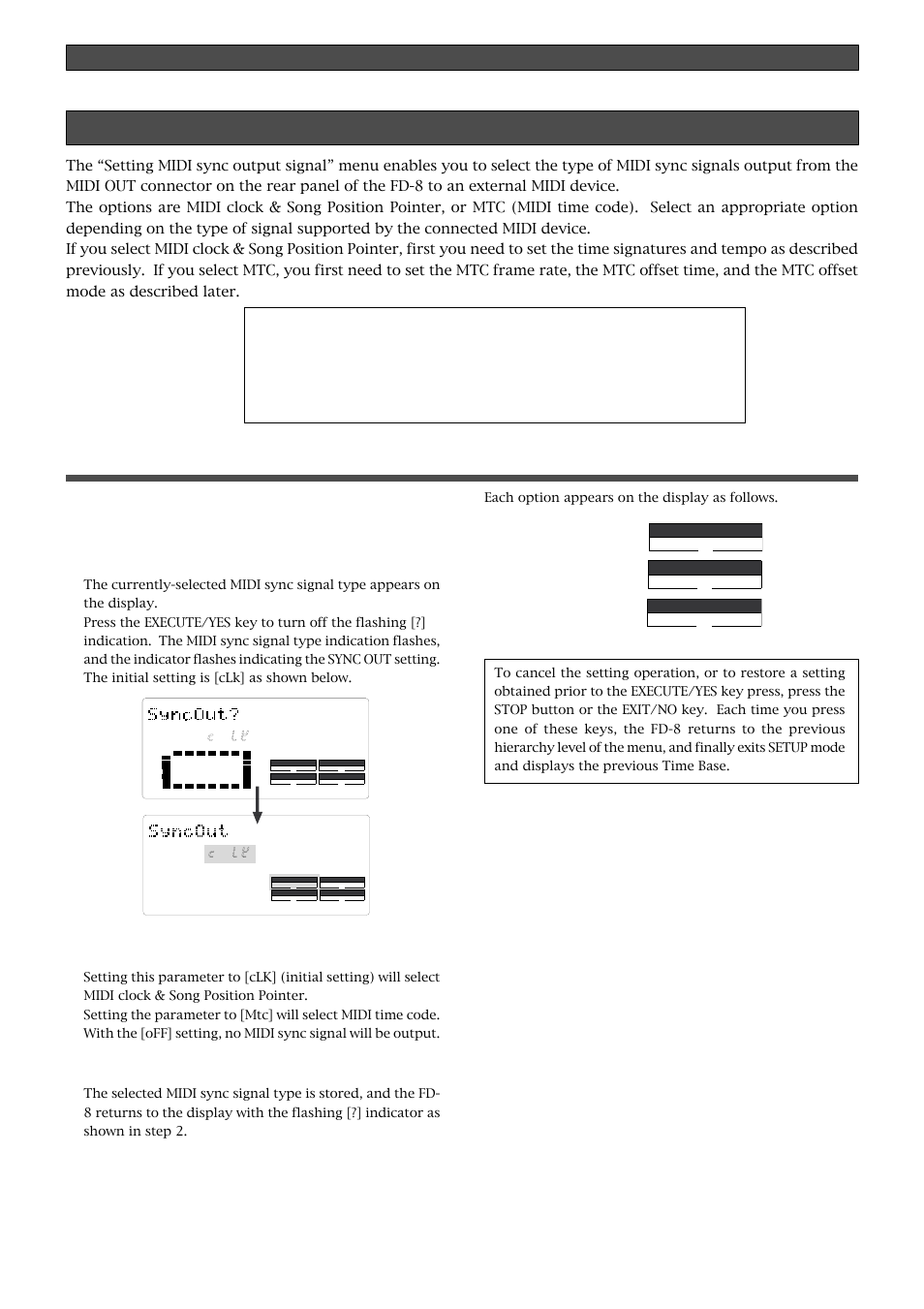 Setting midi sync signal, Changing the initial setting (setup mode), Press the execute/yes key | Fostex FD-8 User Manual | Page 103 / 121