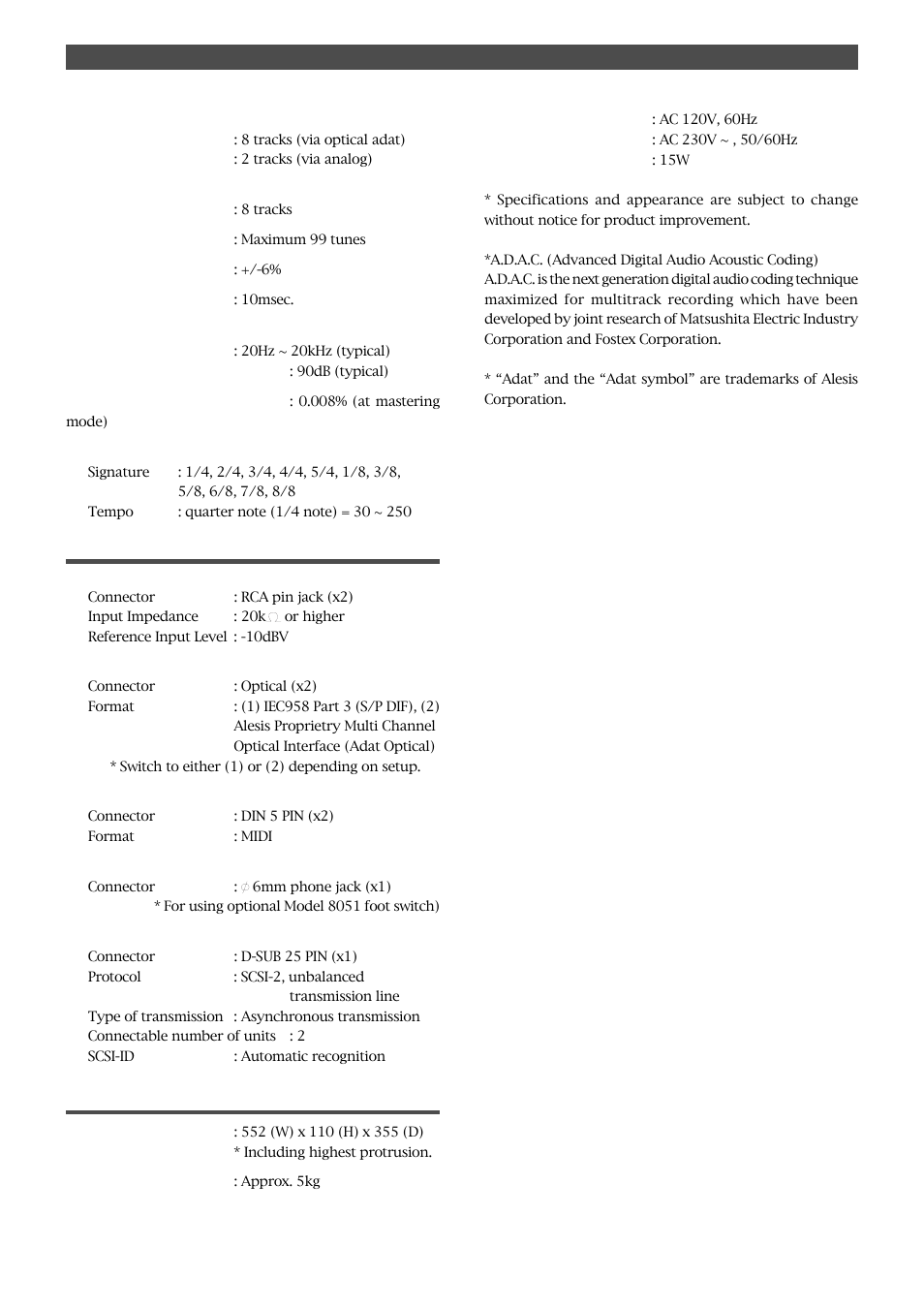 Input/output, General | Fostex FD-8 User Manual | Page 117 / 121