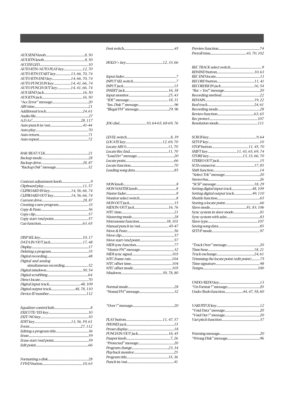 Index | Fostex FD-8 User Manual | Page 119 / 121