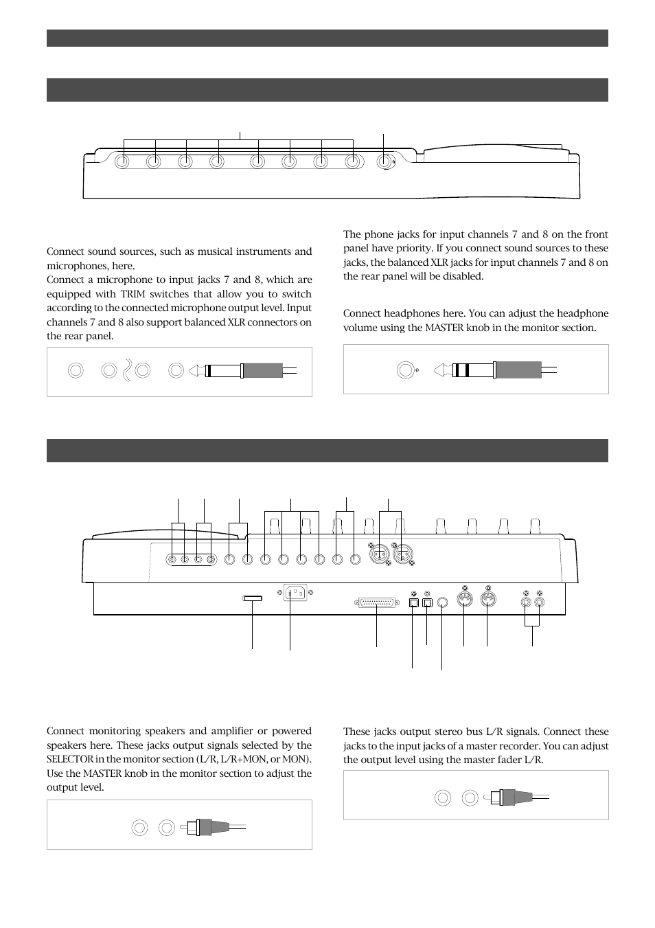 Names and functions, Stereo out jacks [st. out l, r, Monitor out jacks [mon out l, r | Headphone jack [phones | Fostex FD-8 User Manual | Page 15 / 121