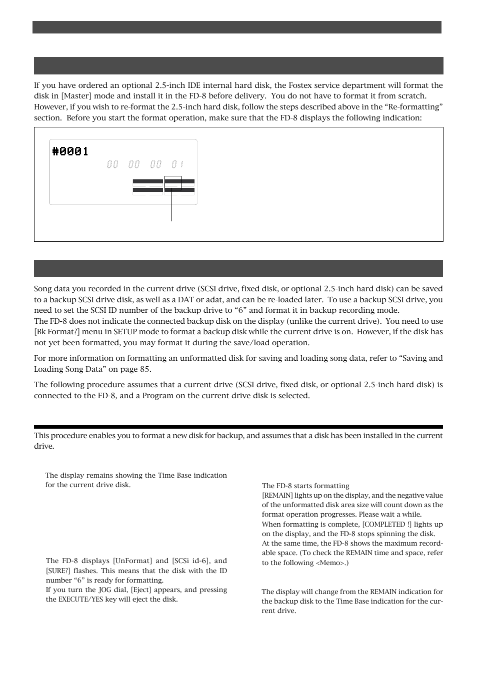 Formatting a backup disk (scsi disk), Formatting an unformatted disk for backup | Fostex FD-8 User Manual | Page 31 / 121