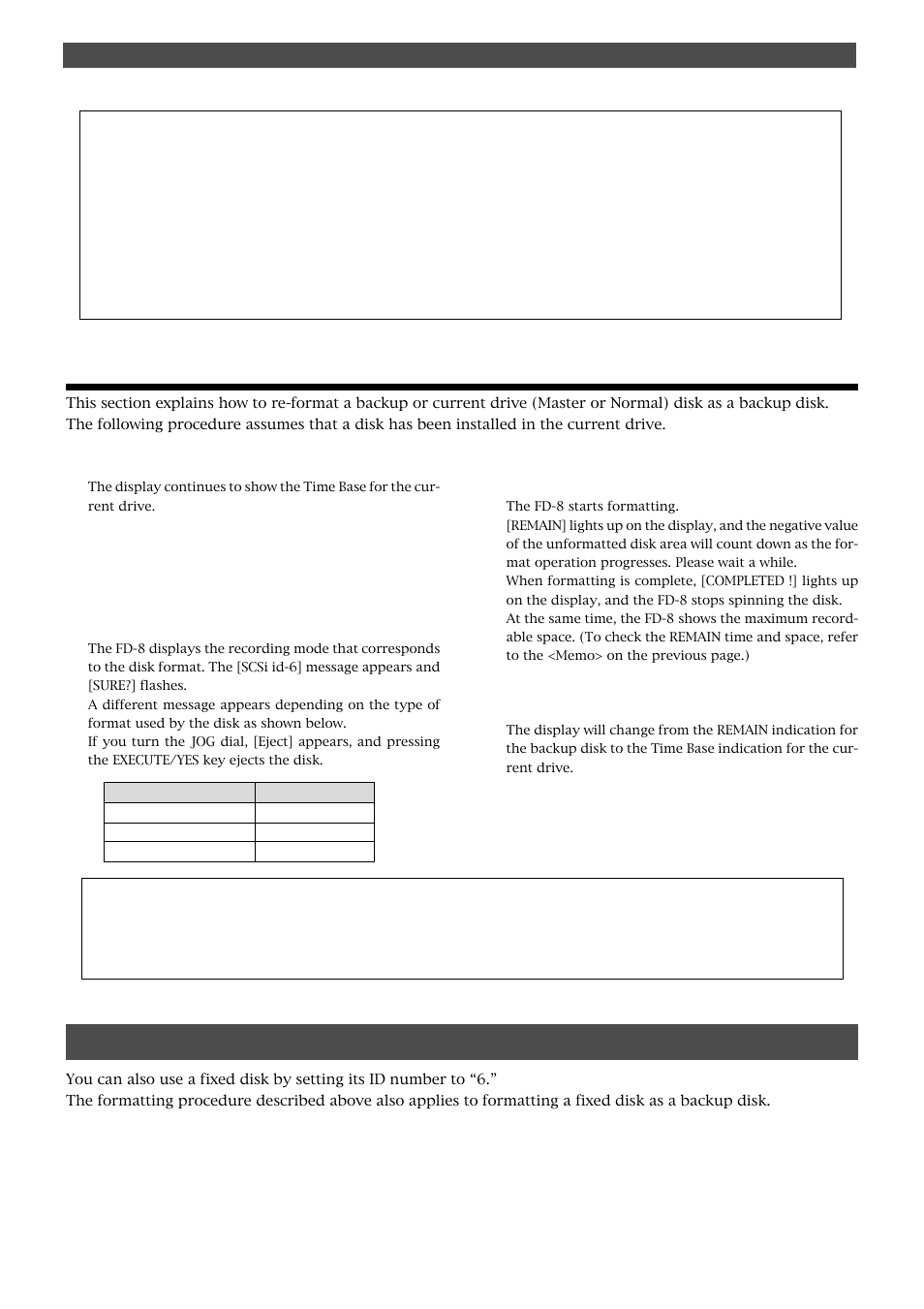 Formatting a backup disk (fixed disk), Re-formatting a formatted disk for backup | Fostex FD-8 User Manual | Page 32 / 121