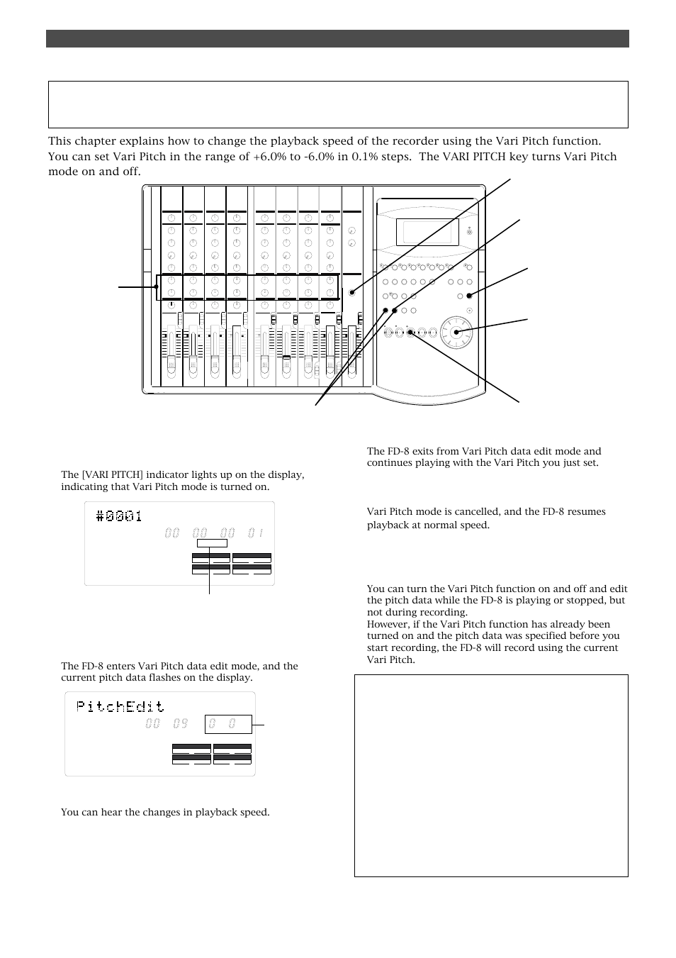 Playback in vari pitch mode, Set the desired pitch data using the jog dial | Fostex FD-8 User Manual | Page 37 / 121