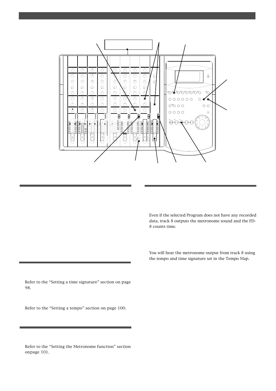 Creating a tempo map, Turning the metronome function on, Checking the metronome sound | Fostex FD-8 User Manual | Page 46 / 121