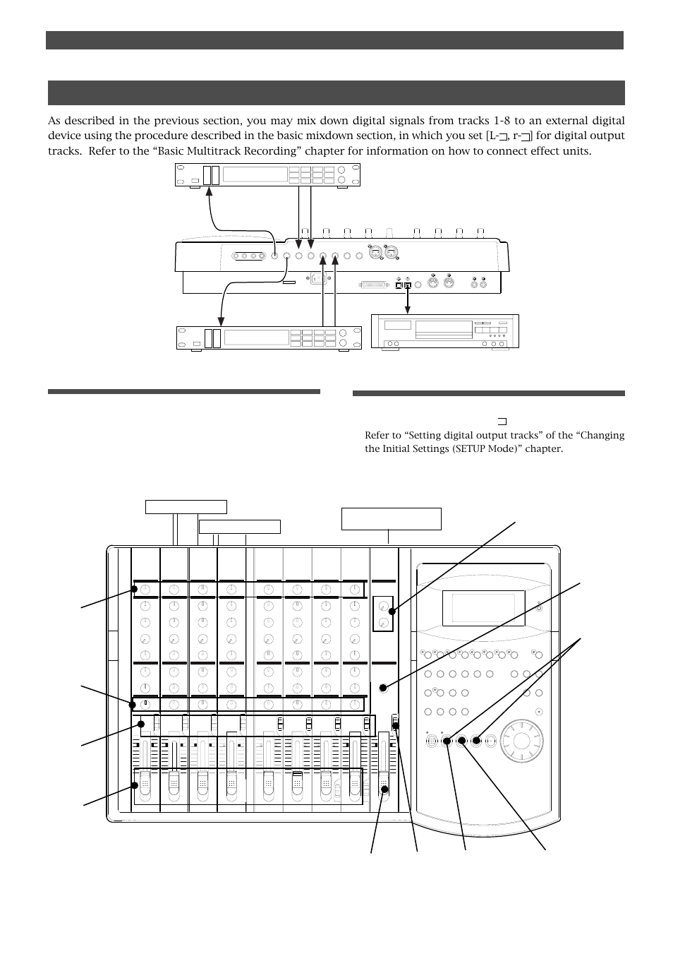 Digital mixdown, Assigning output tracks, Connecting an external digital device | Digital recording, Digital equipment | Fostex FD-8 User Manual | Page 50 / 121