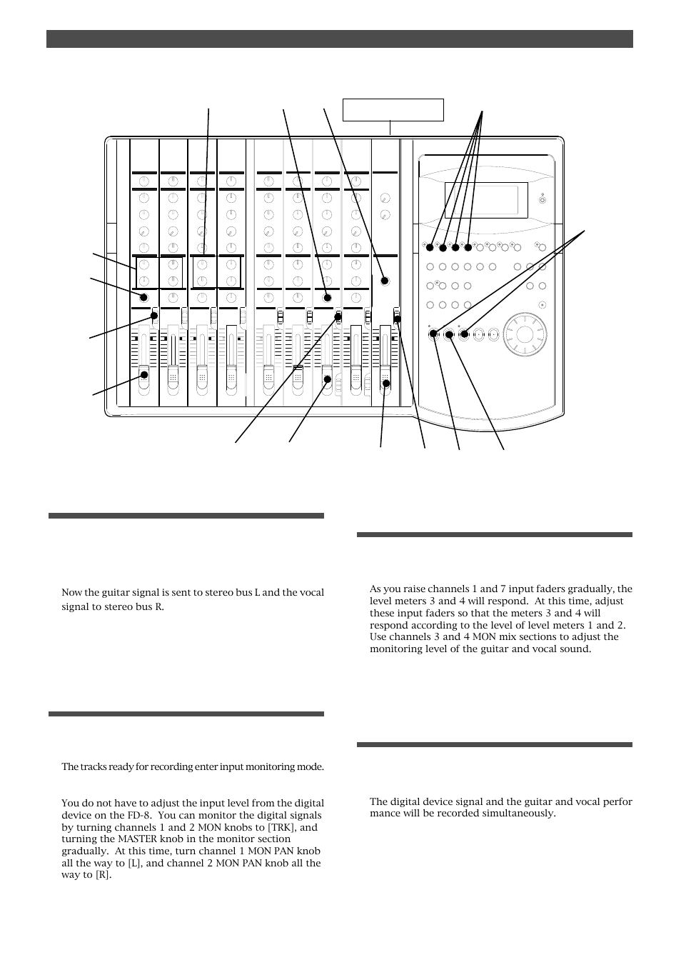 Settings on the fd-8, Monitoring digital inputs, Four-track simultaneous recording | Fostex FD-8 User Manual | Page 53 / 121