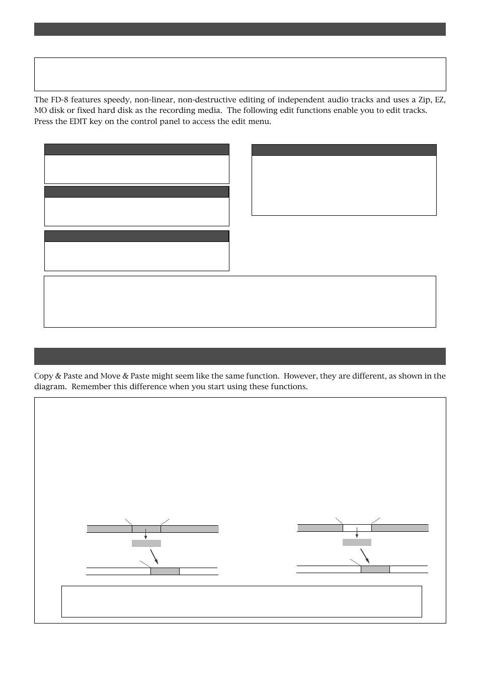 Editing tracks, Copy & paste and move & paste | Fostex FD-8 User Manual | Page 56 / 121