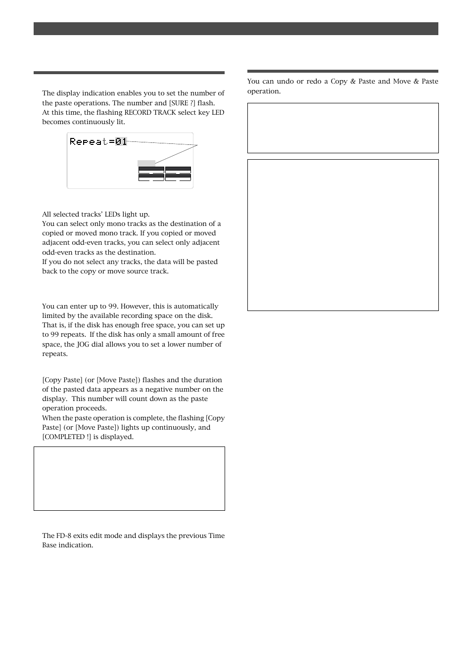 Undo/redo paste, Executing paste | Fostex FD-8 User Manual | Page 58 / 121