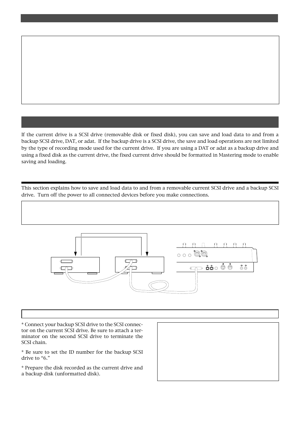 Saving/loading data using another scsi drive, Scsi drive connection and preparation, Saving and loading song data | Title of data to be saved to a backup scsi disk | Fostex FD-8 User Manual | Page 87 / 121