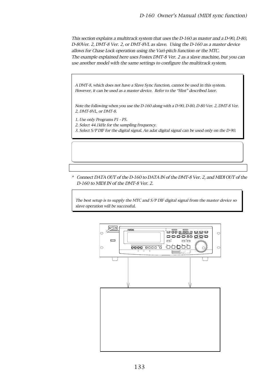 Dmt-8 ver.2(slave), D-160 (master), D-160 owner's manual (midi sync function) | Connecting the devices | Fostex D-160 User Manual | Page 133 / 196