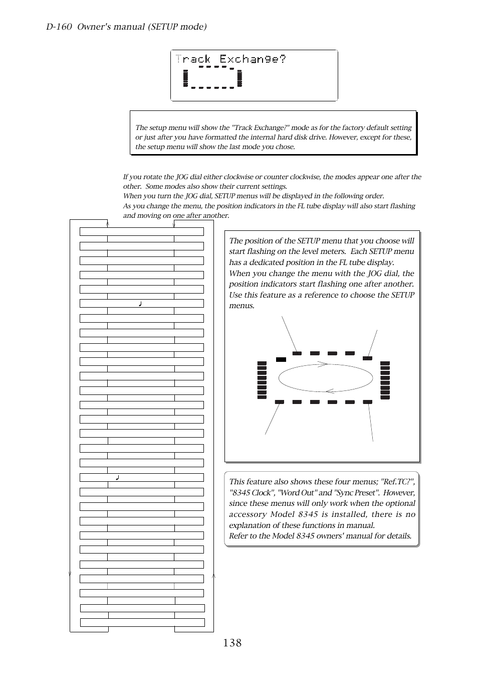 D-160 owner's manual (setup mode), Turn the jog dial and choose the mode you want | Fostex D-160 User Manual | Page 138 / 196