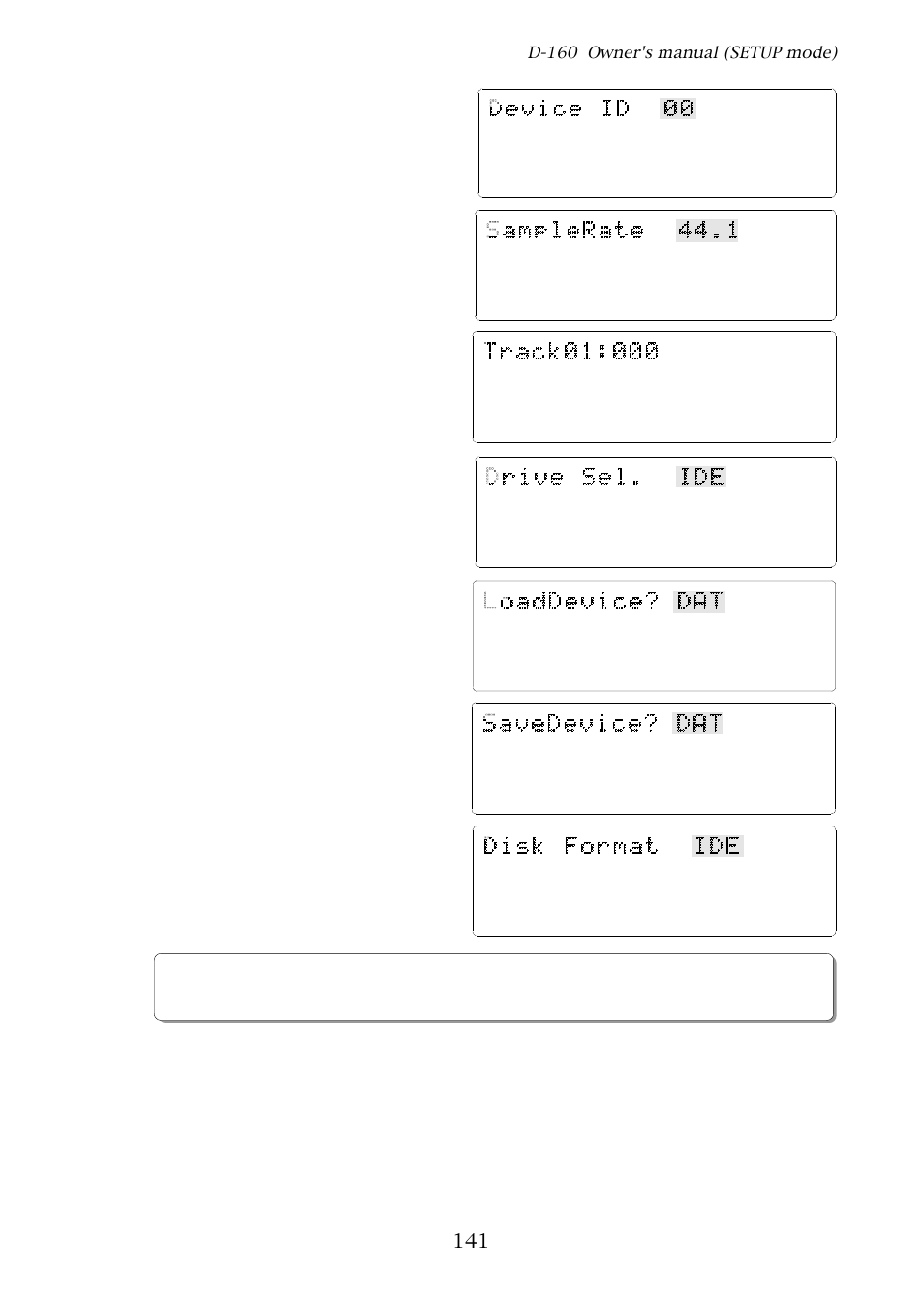 D-160 owner's manual (setup mode), Device id?
