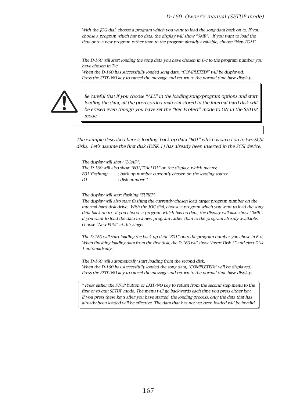 Warning | Fostex D-160 User Manual | Page 167 / 196
