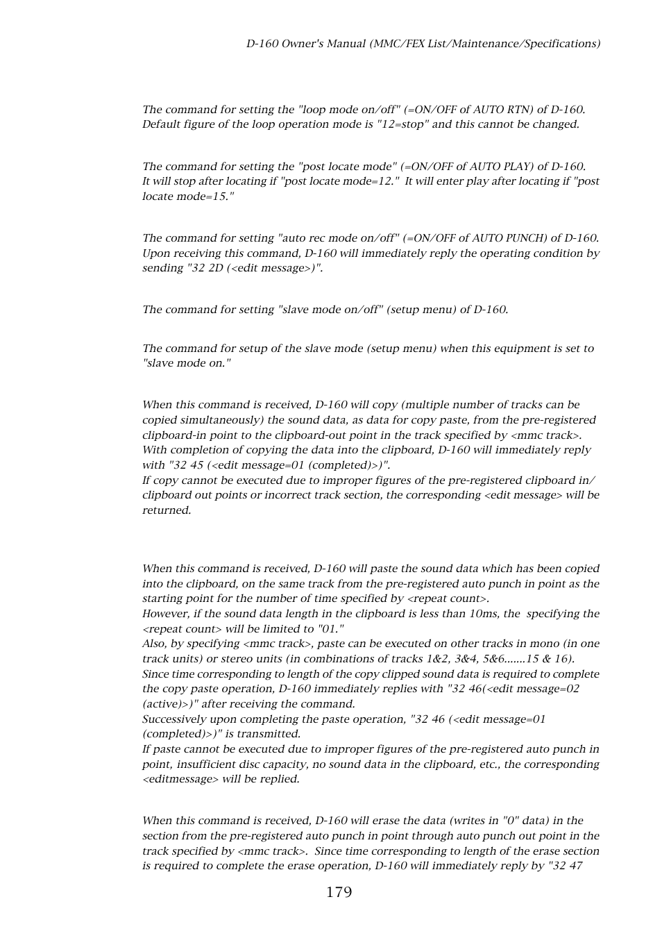 Explanation on the command/mode set | Fostex D-160 User Manual | Page 179 / 196