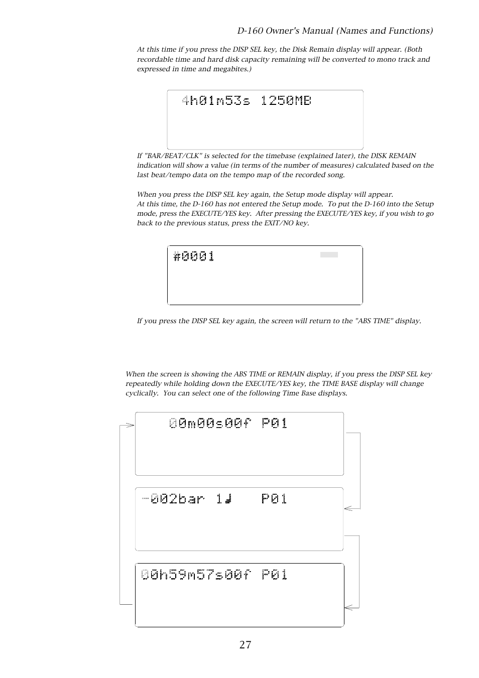 D-160 owner's manual (names and functions), Disk remain display | Fostex D-160 User Manual | Page 27 / 196