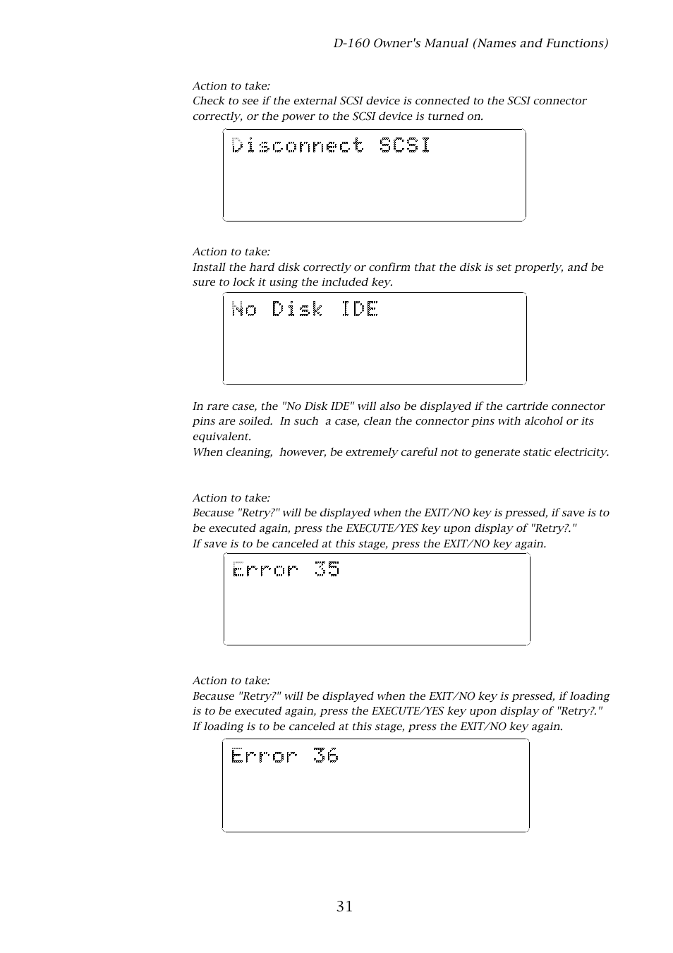 D-160 owner's manual (names and functions) | Fostex D-160 User Manual | Page 31 / 196