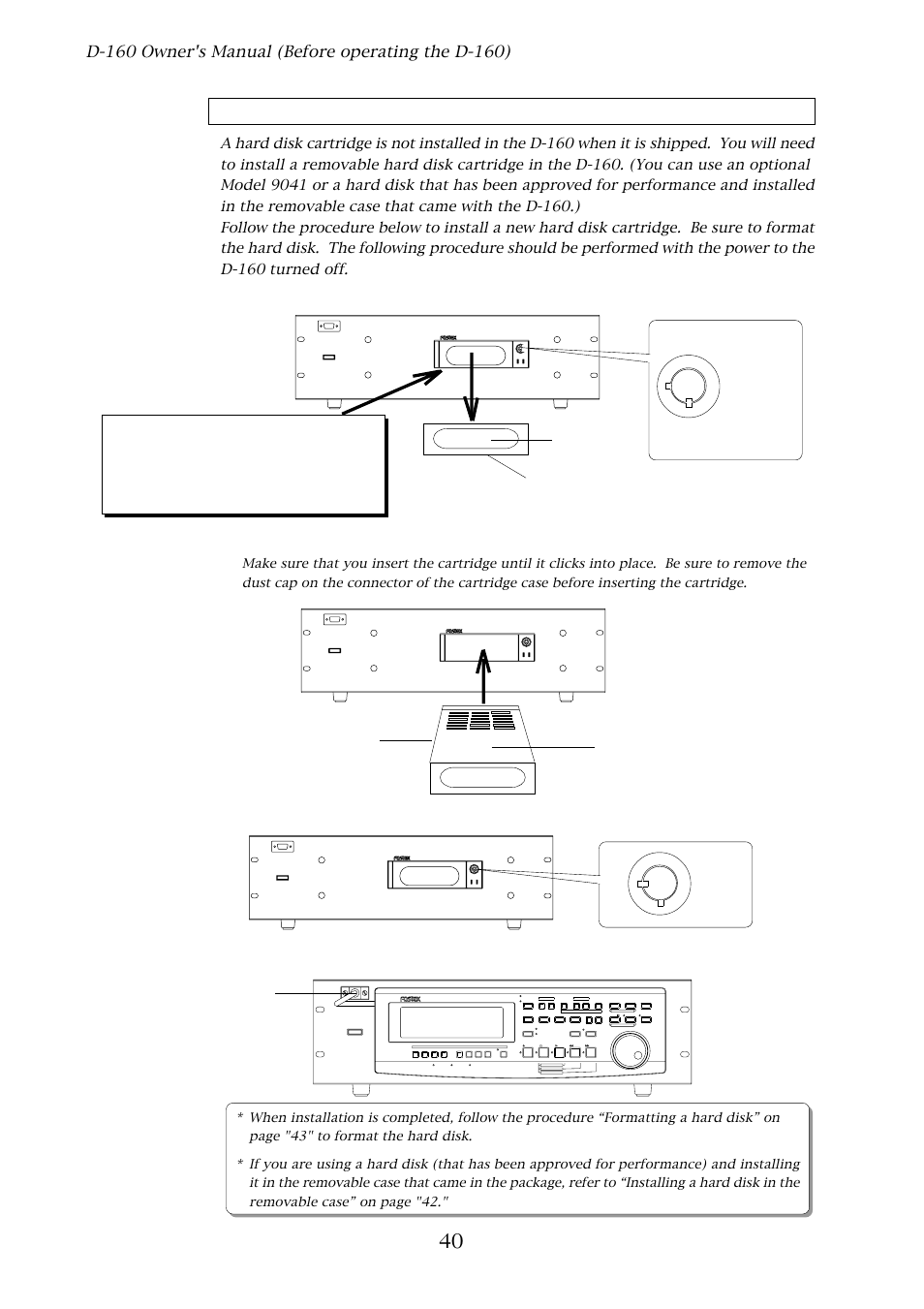 Installing a removable hard disk cartridge, Blank panel, Model 9041 | Fostex D-160 User Manual | Page 40 / 196