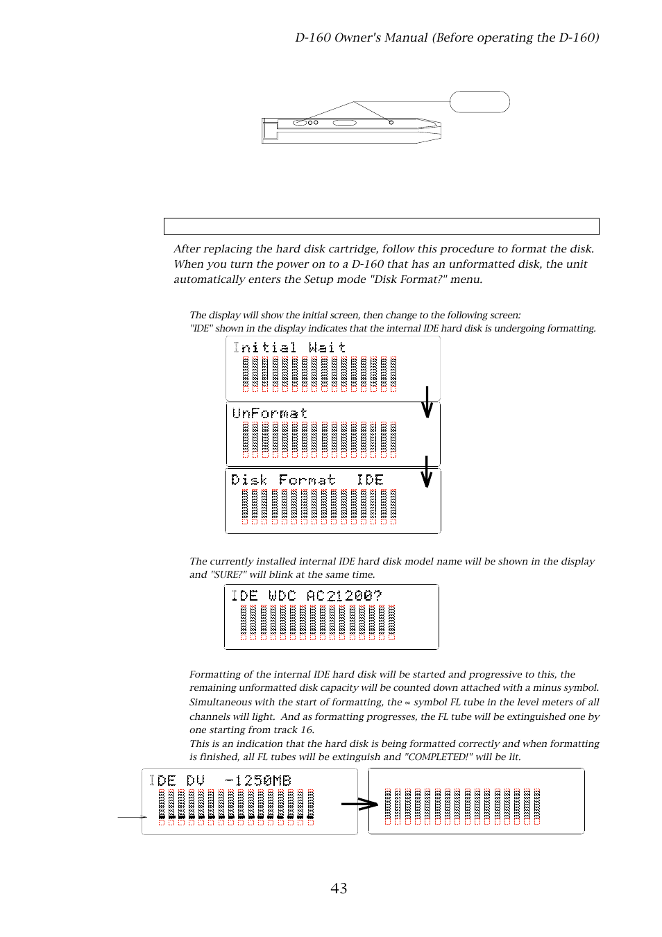 Formatting a hard disk, Press the execute/yes key again, Screws (x4) | Fostex D-160 User Manual | Page 43 / 196