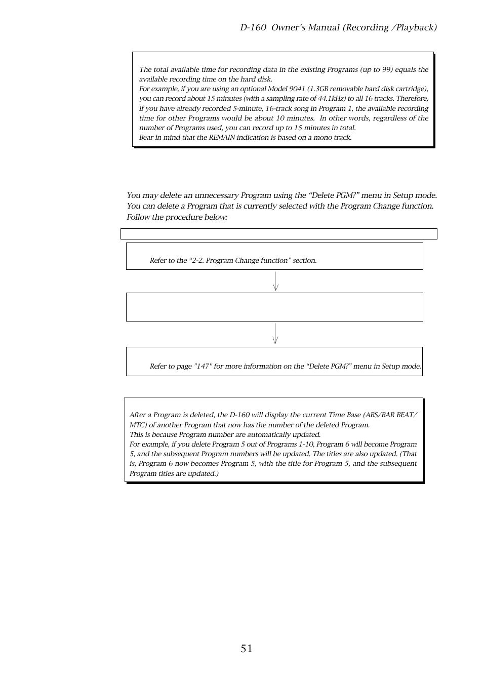 3. deleting a program | Fostex D-160 User Manual | Page 51 / 196