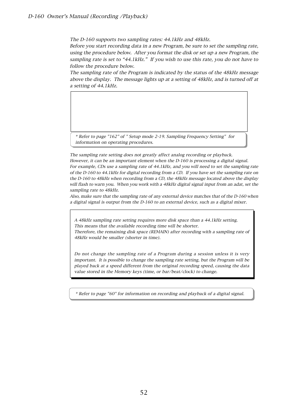 4. setting a sampling rate, 52 2-4. setting a sampling rate | Fostex D-160 User Manual | Page 52 / 196