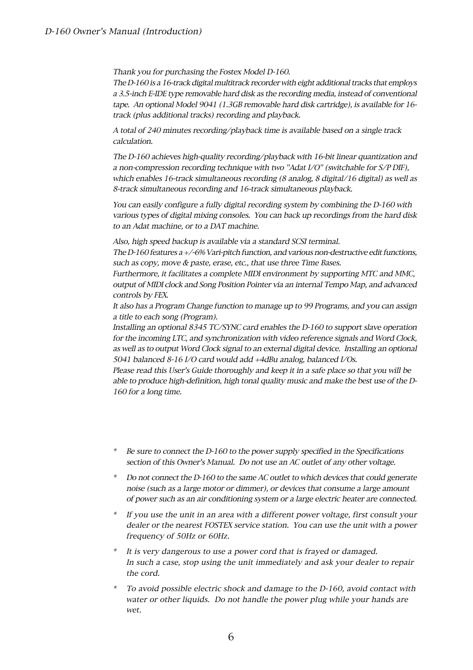 Introduction, Precautions | Fostex D-160 User Manual | Page 6 / 196