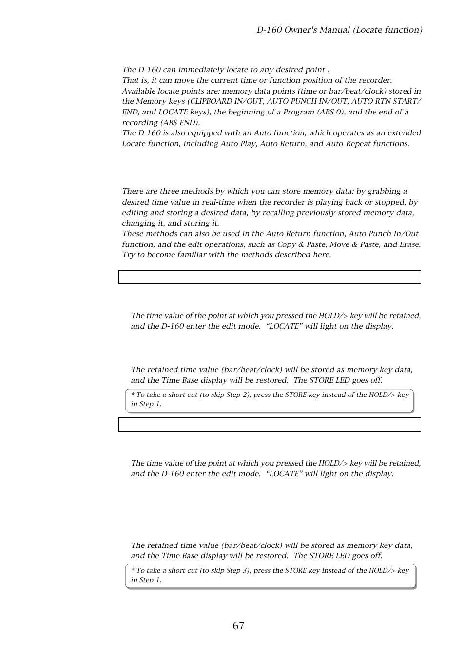 Locate function, Storing memory data | Fostex D-160 User Manual | Page 67 / 196
