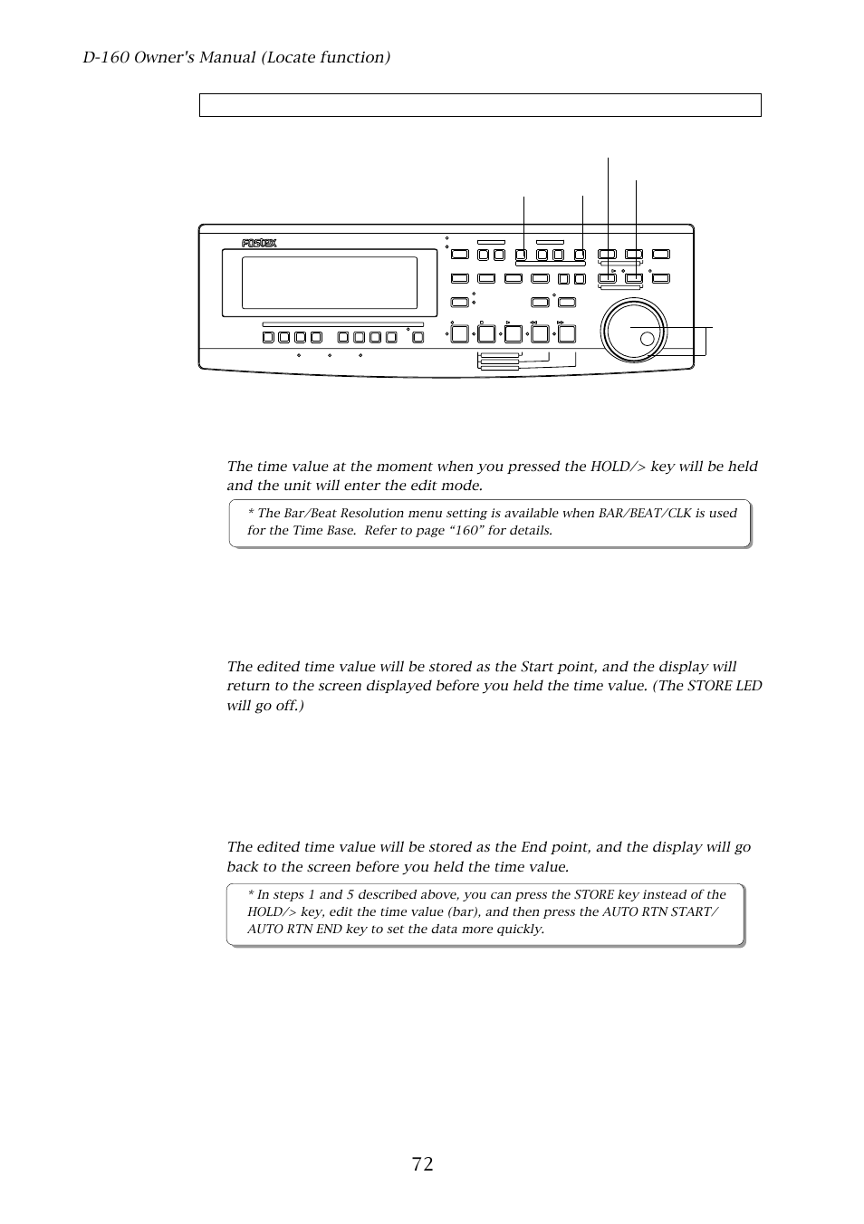 Editing and storing the start/end point, D-160 owner's manual (locate function), D-160 | Fostex D-160 User Manual | Page 72 / 196