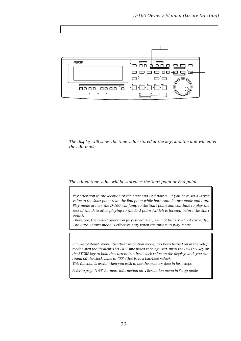 Hints, Changing the stored start / end points, D-160 owner's manual (locate function) | D-160 | Fostex D-160 User Manual | Page 73 / 196