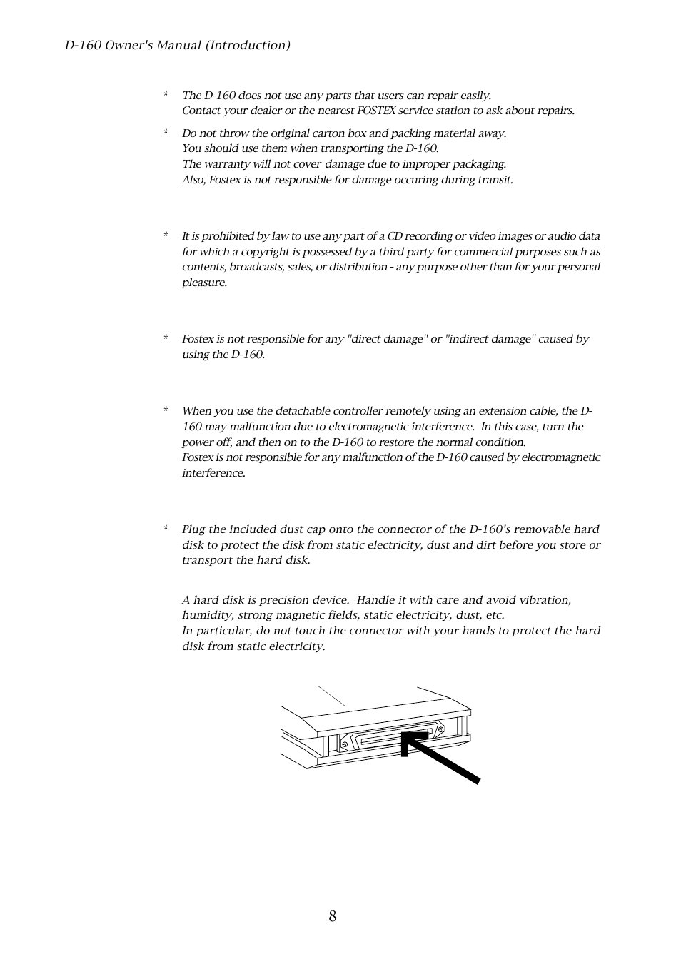 About copyrights, About damages, How to use a dust cap (included) | Fostex D-160 User Manual | Page 8 / 196