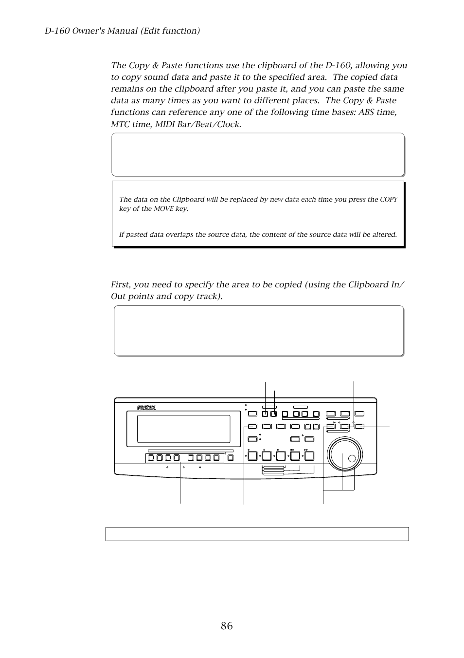 Copy & paste, 1. copying, Entering and storing the clipboard in point | D-160 owner's manual (edit function), D-160 | Fostex D-160 User Manual | Page 86 / 196