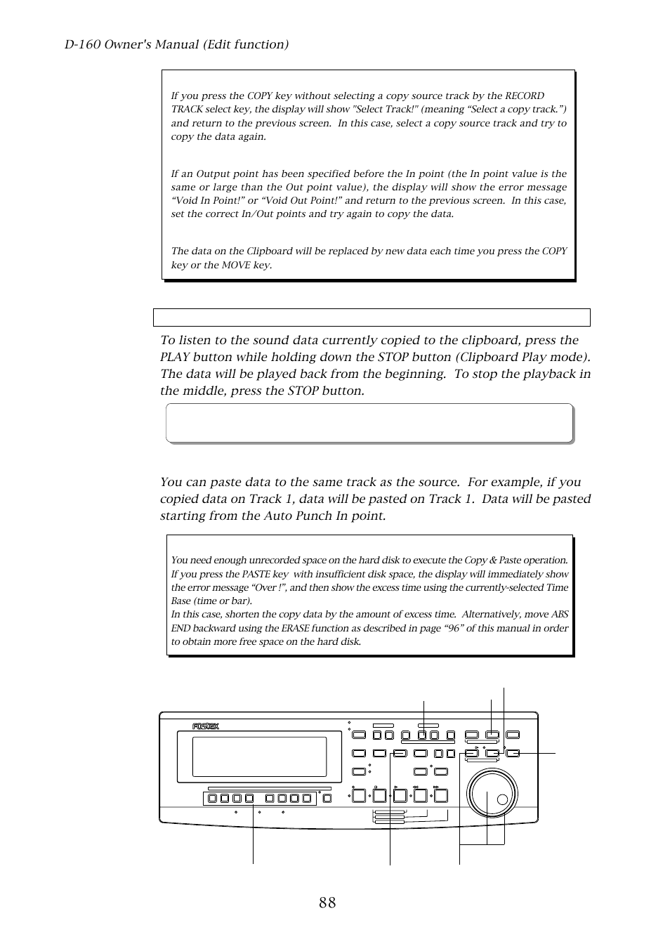 2. copy & pasting, D-160 owner's manual (edit function), D-160 | Fostex D-160 User Manual | Page 88 / 196