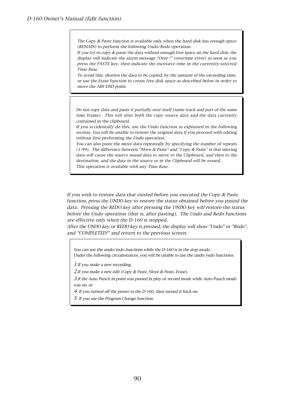 3. copy & paste undo/redo | Fostex D-160 User Manual | Page 90 / 196