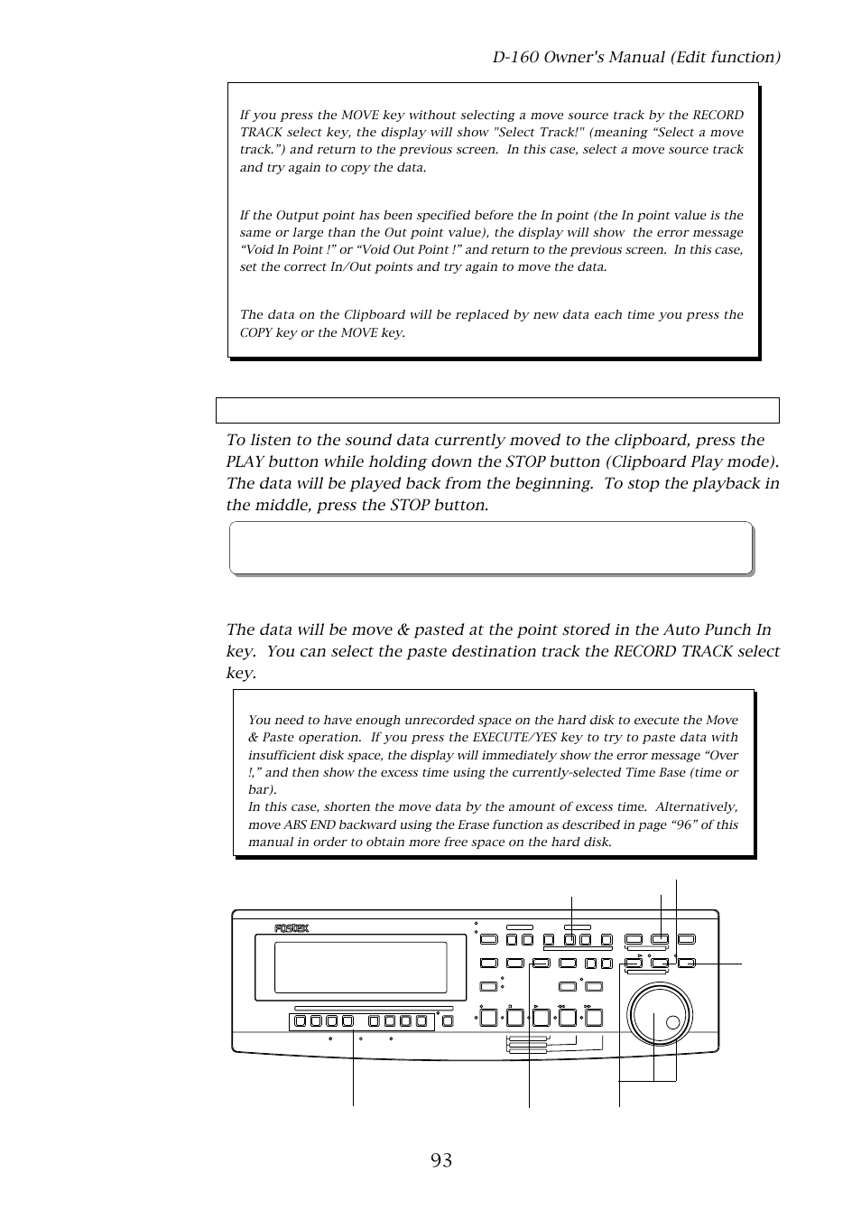 2. move & pasting, D-160 owner's manual (edit function), D-160 | Fostex D-160 User Manual | Page 93 / 196