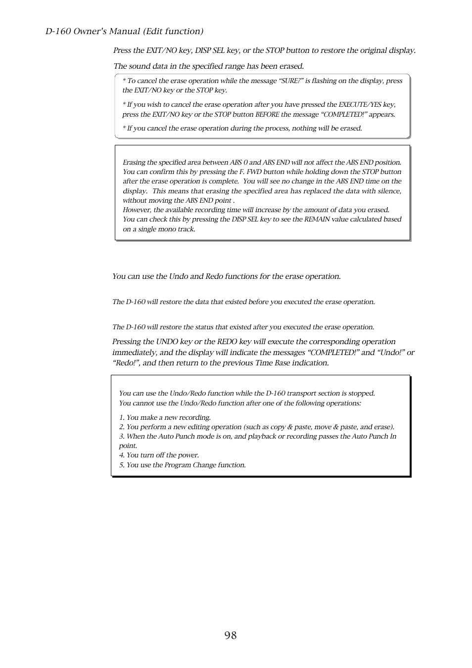 2. undo and redo of the erase operation | Fostex D-160 User Manual | Page 98 / 196
