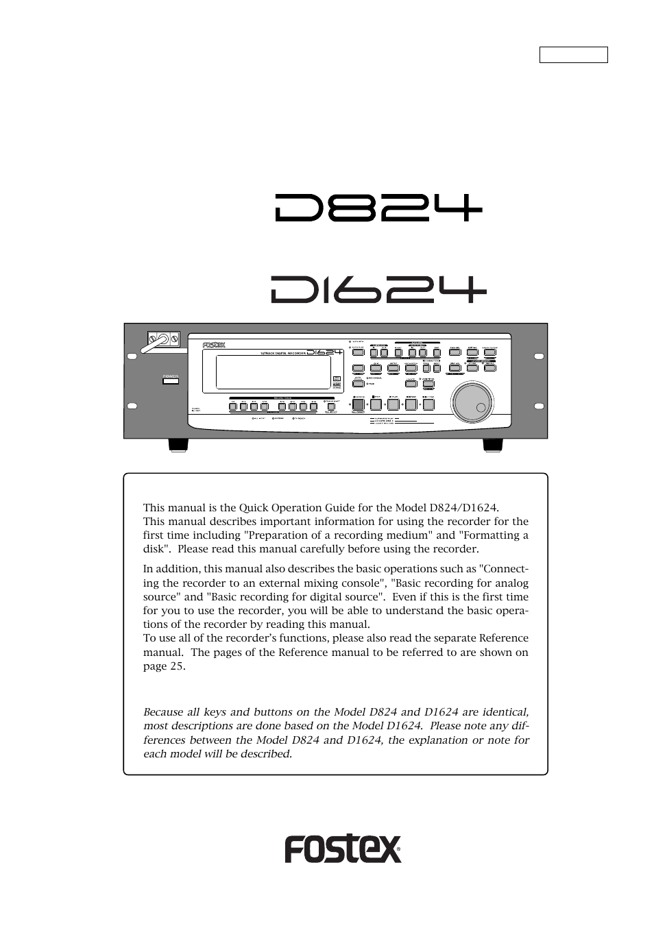 Fostex D824 User Manual | 28 pages