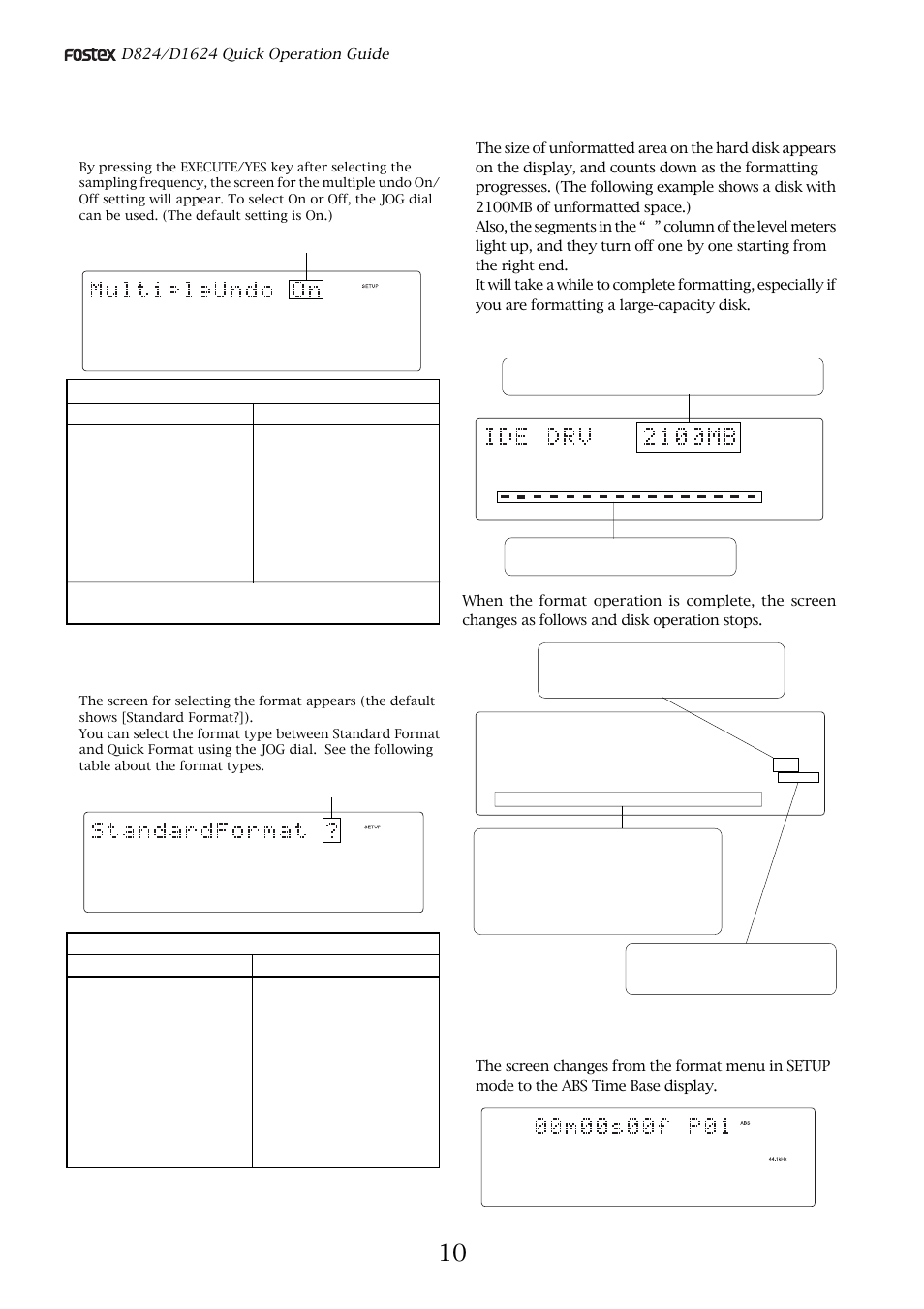 Press the exit/no key or the stop button, Format type, Flashing | Fostex D824 User Manual | Page 10 / 28