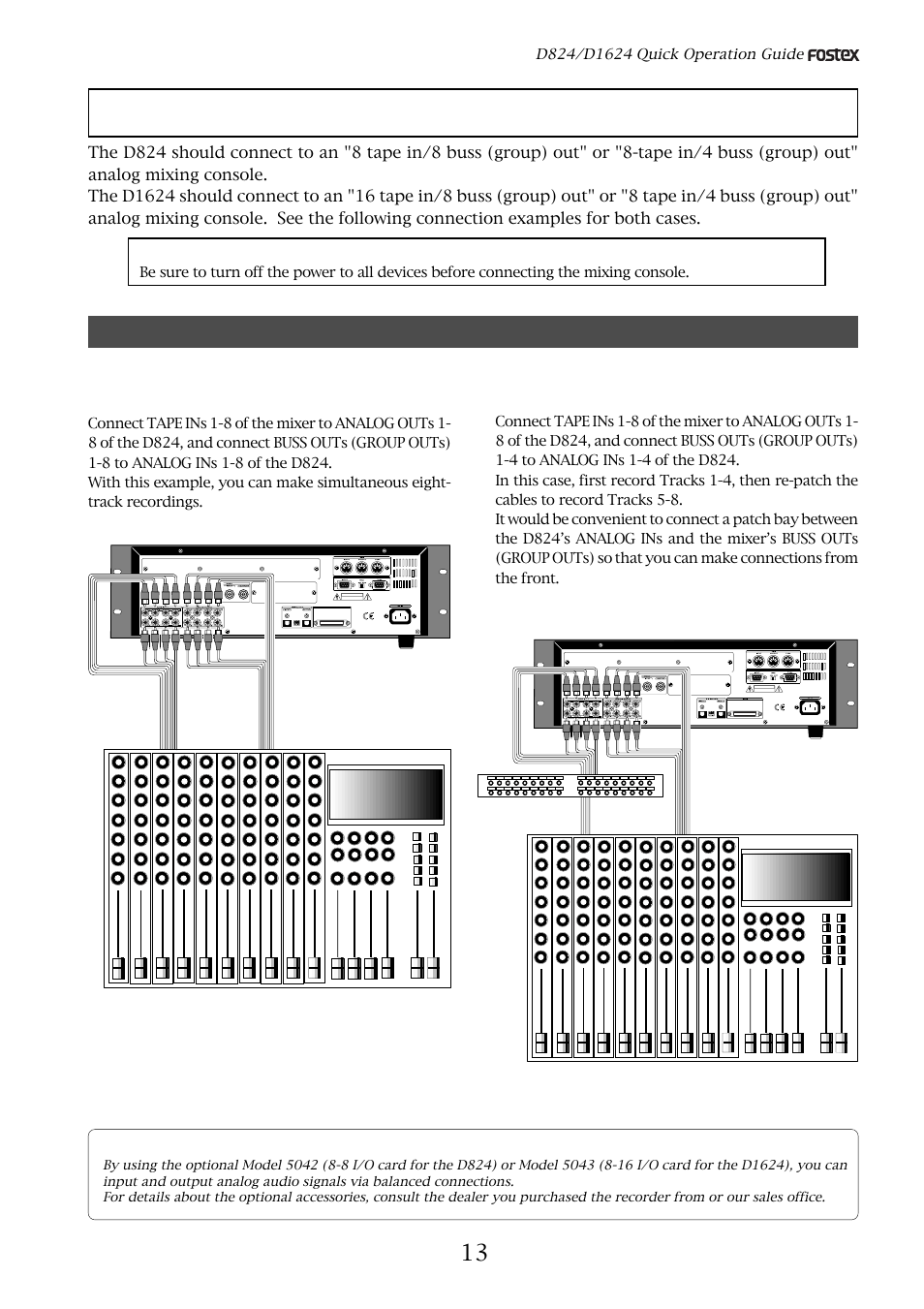 Connecting a analog mixer, Connections when using the d824 | Fostex D824 User Manual | Page 13 / 28