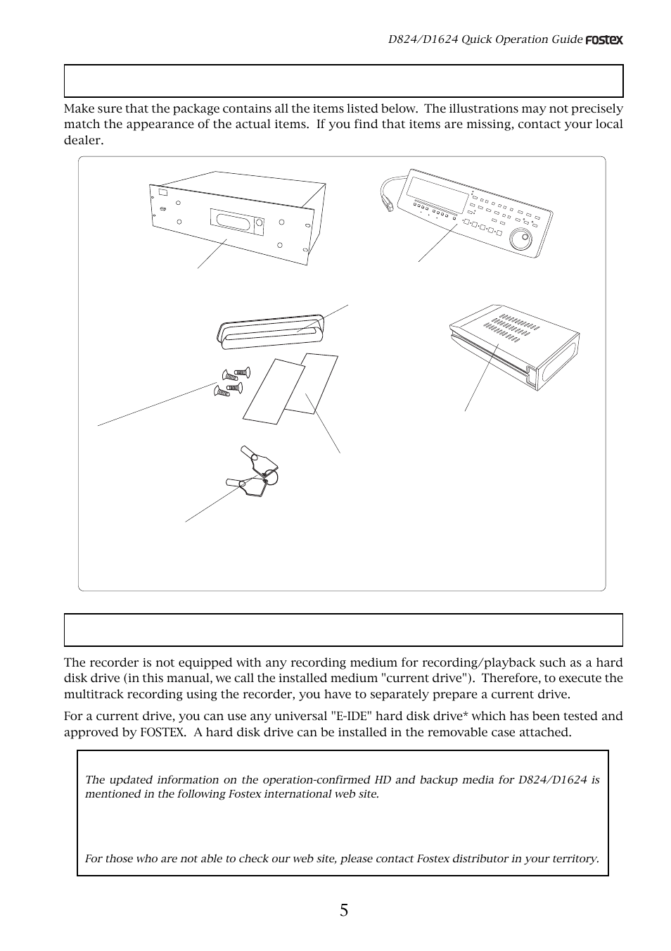 Package contents, Recording media | Fostex D824 User Manual | Page 5 / 28