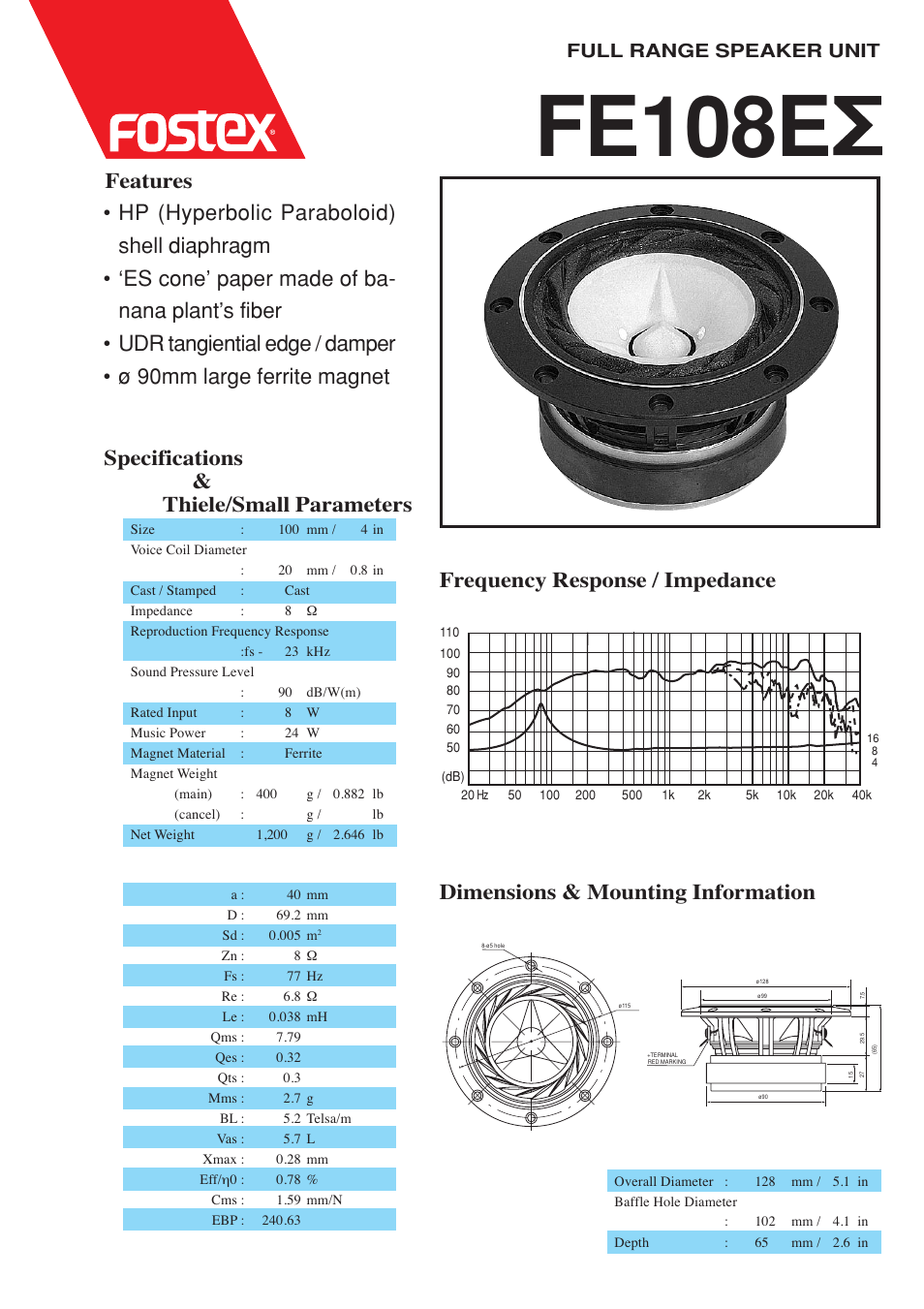 Fostex FE108E User Manual | 1 page