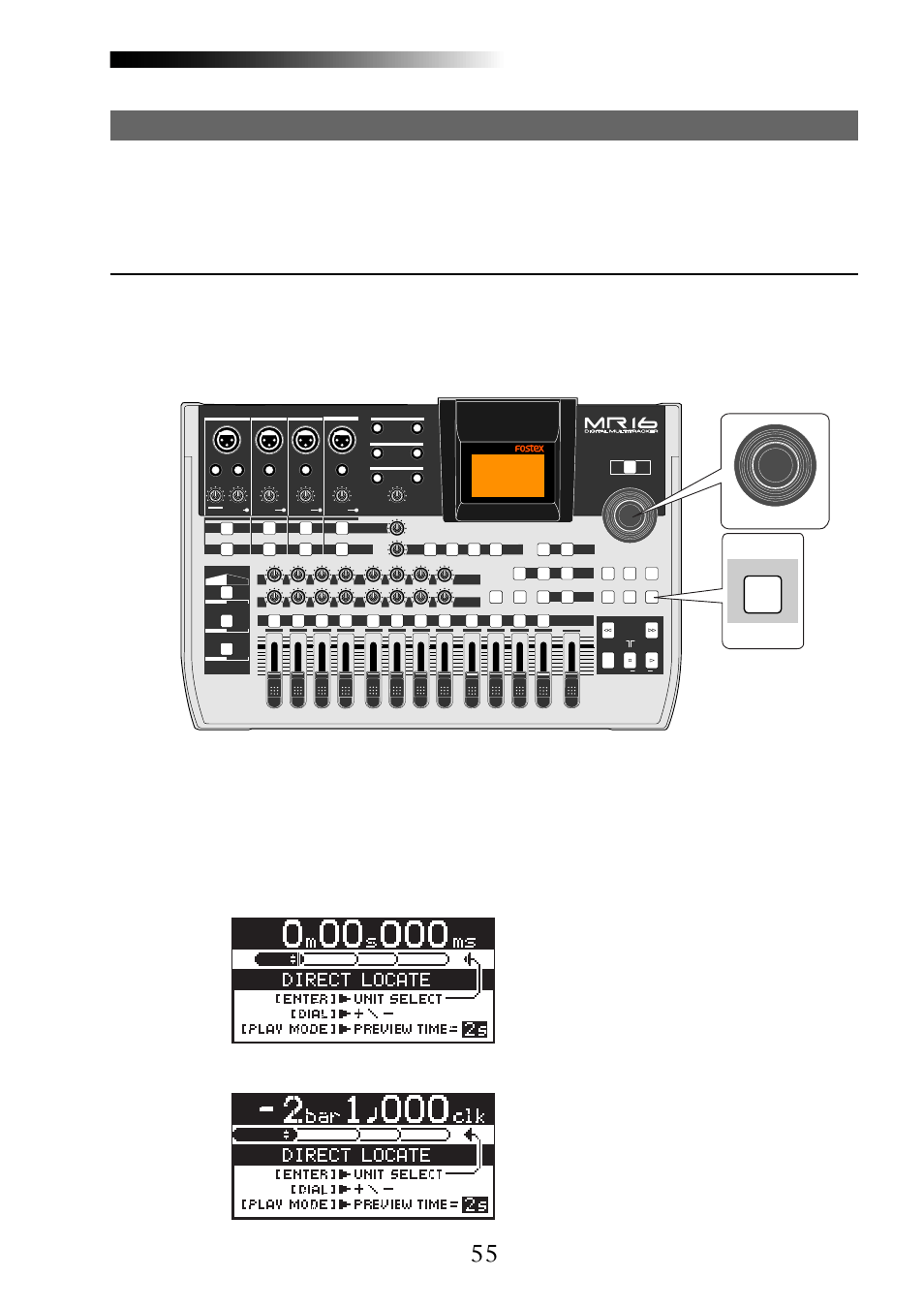 Direct locate menu / enter | Fostex MR16 User Manual | Page 55 / 166