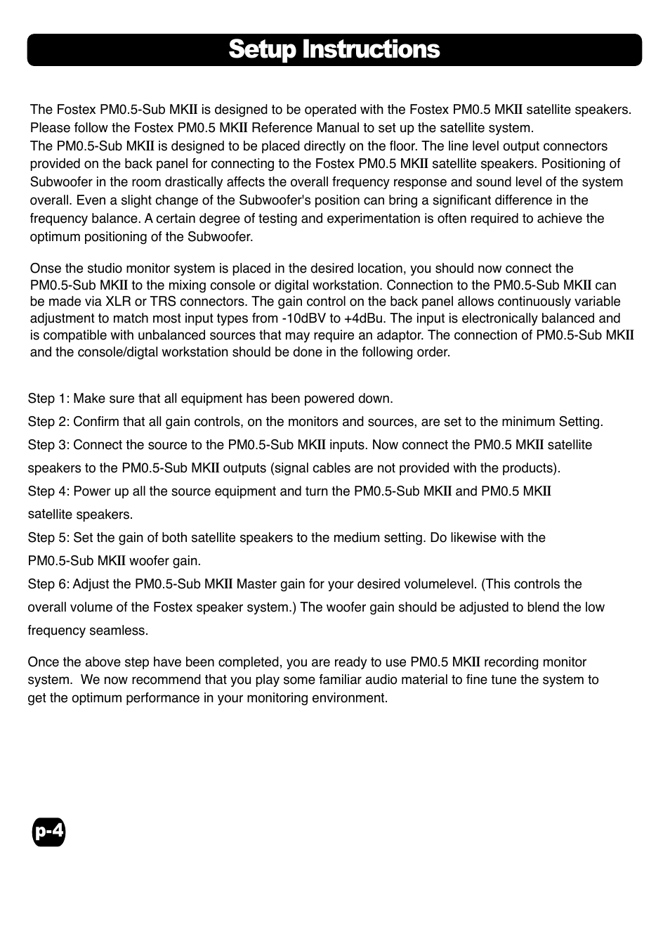 Setup instructions | Fostex Speaker User Manual | Page 4 / 7