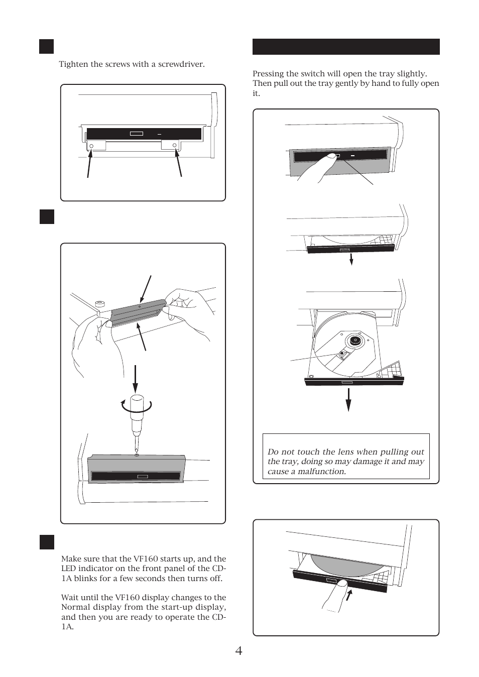 Opening/closing the tray | Fostex CD-1A User Manual | Page 4 / 6