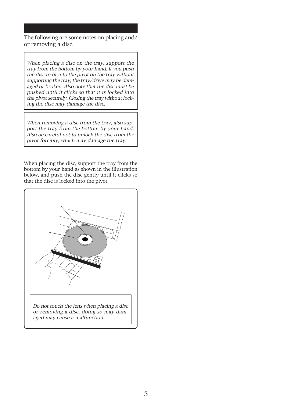Placing/removing a disc | Fostex CD-1A User Manual | Page 5 / 6