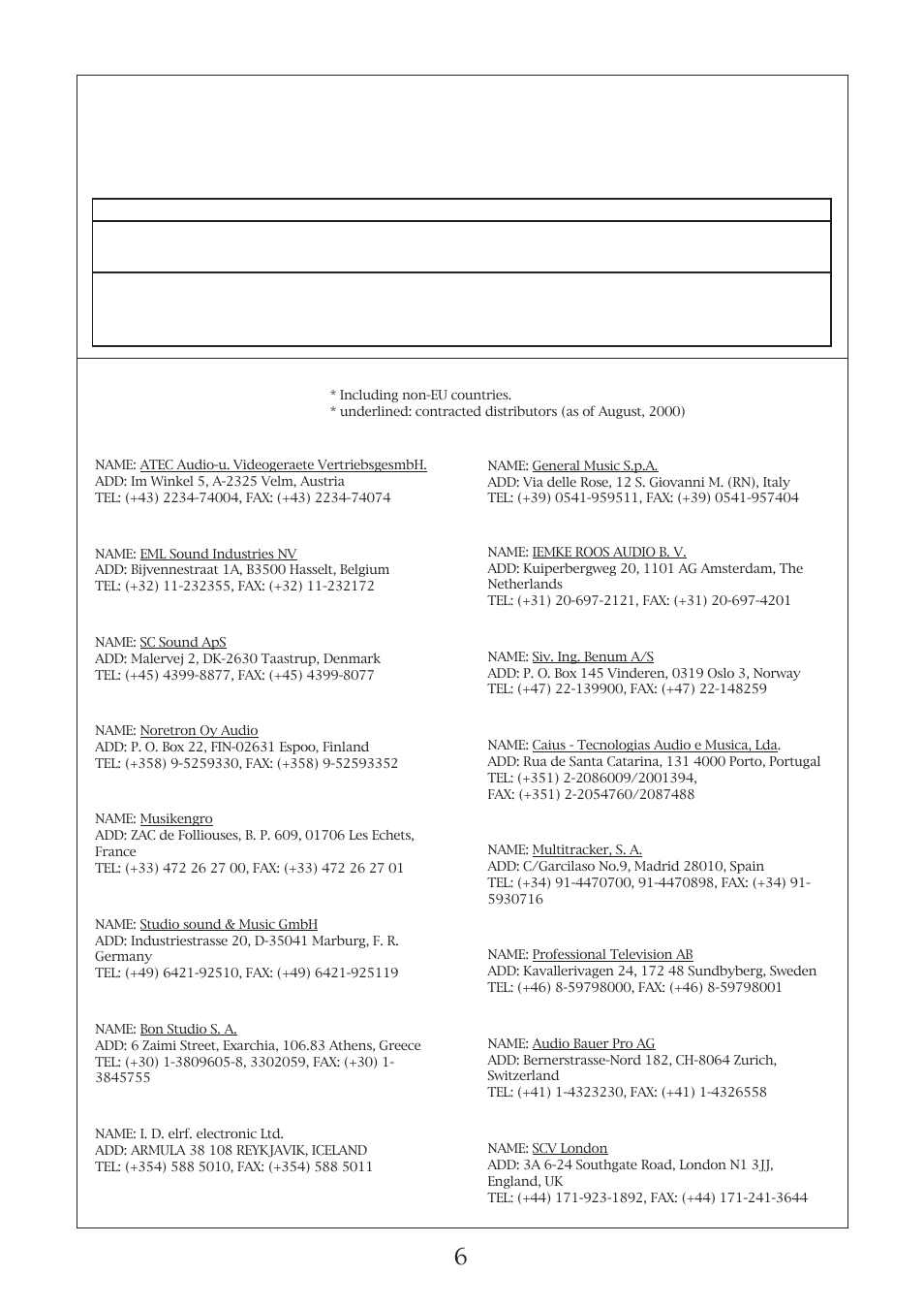 Declaration of ec directive, Fostex distributors list in europe | Fostex CD-1A User Manual | Page 6 / 6