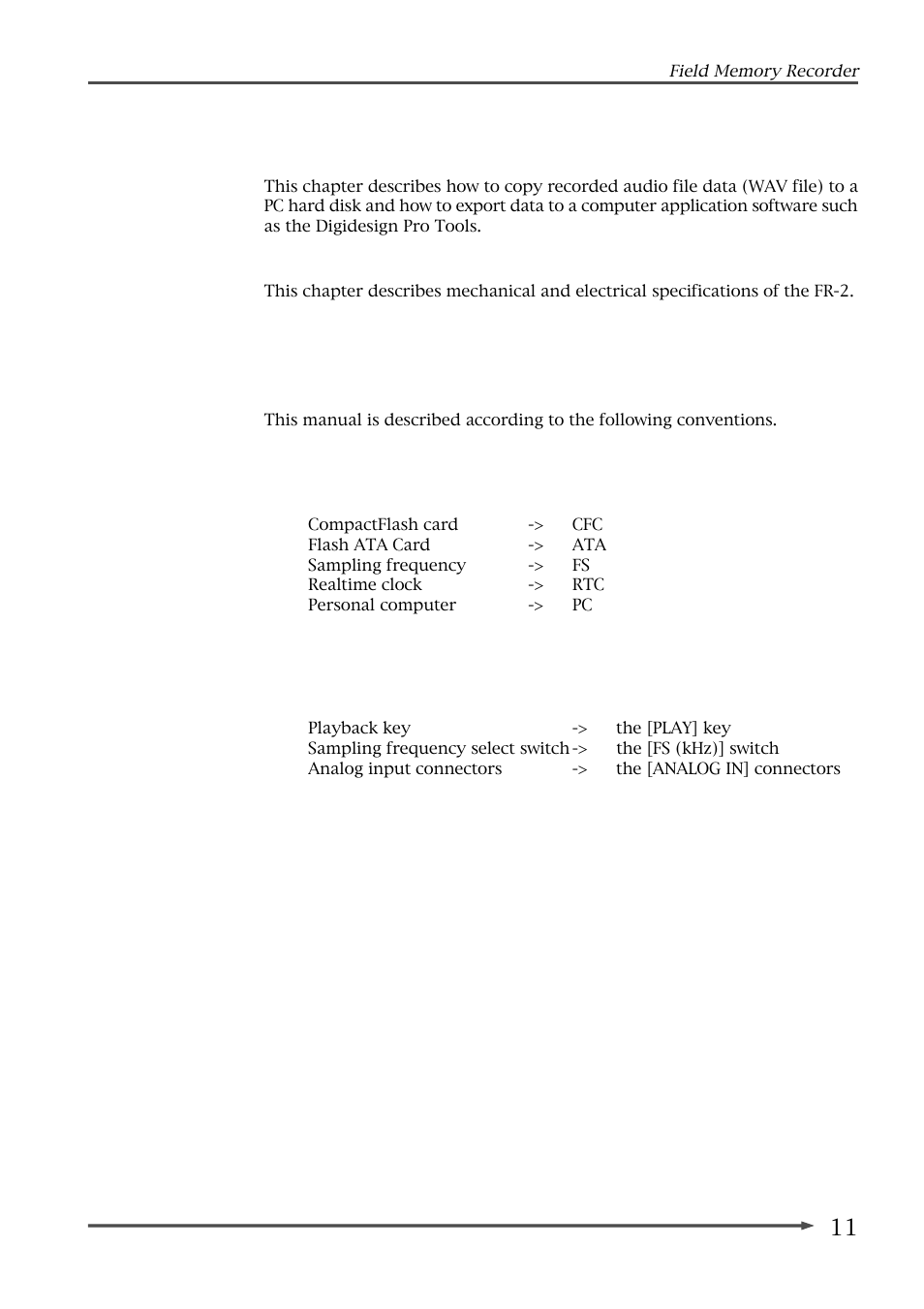 Manual conventions | Fostex FR-2 User Manual | Page 11 / 110
