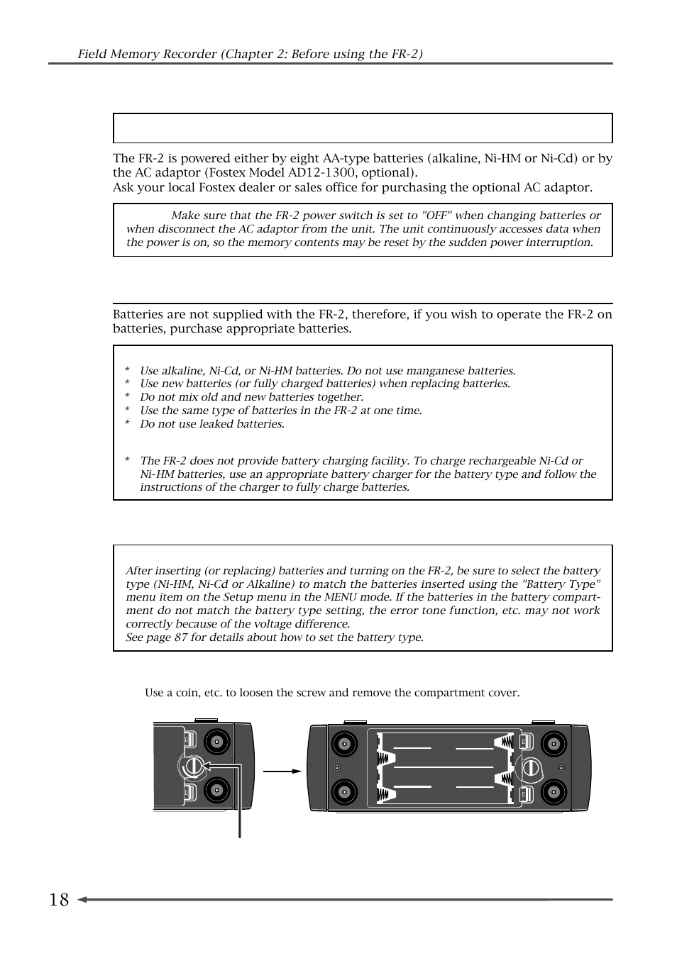 About power supply | Fostex FR-2 User Manual | Page 18 / 110