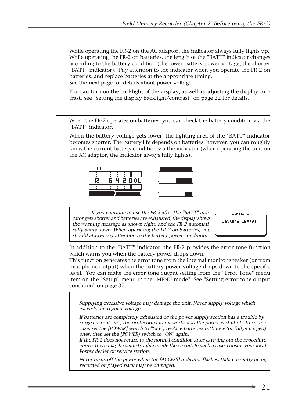 About power supply voltage | Fostex FR-2 User Manual | Page 21 / 110