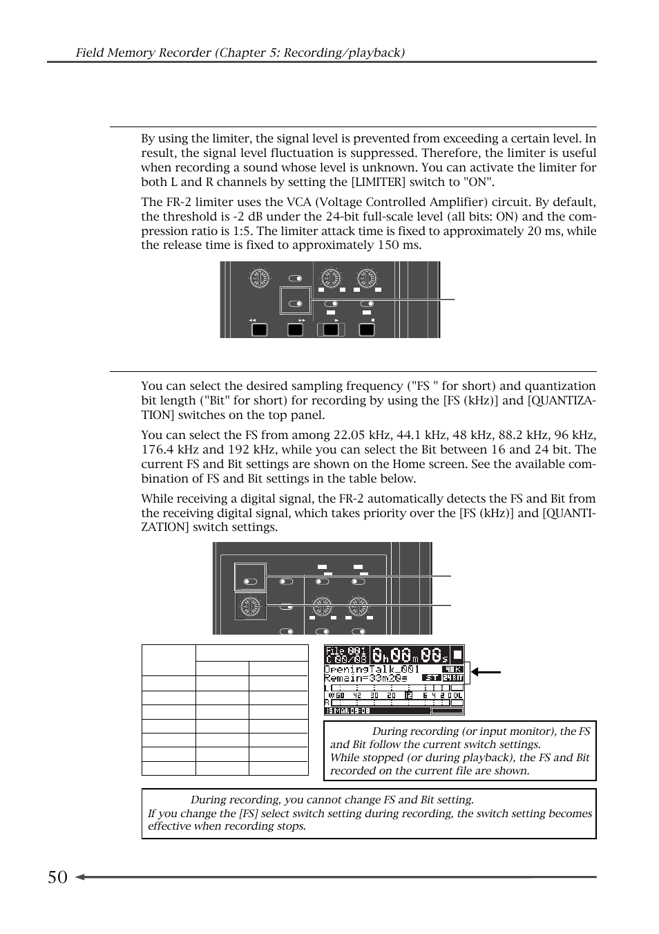 Limiter, Limiter] switch | Fostex FR-2 User Manual | Page 50 / 110