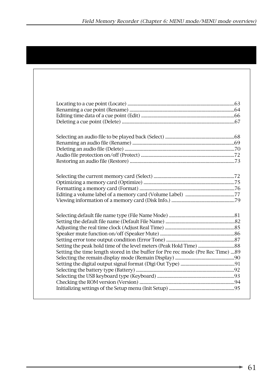 Chapter 6: menu mode | Fostex FR-2 User Manual | Page 61 / 110